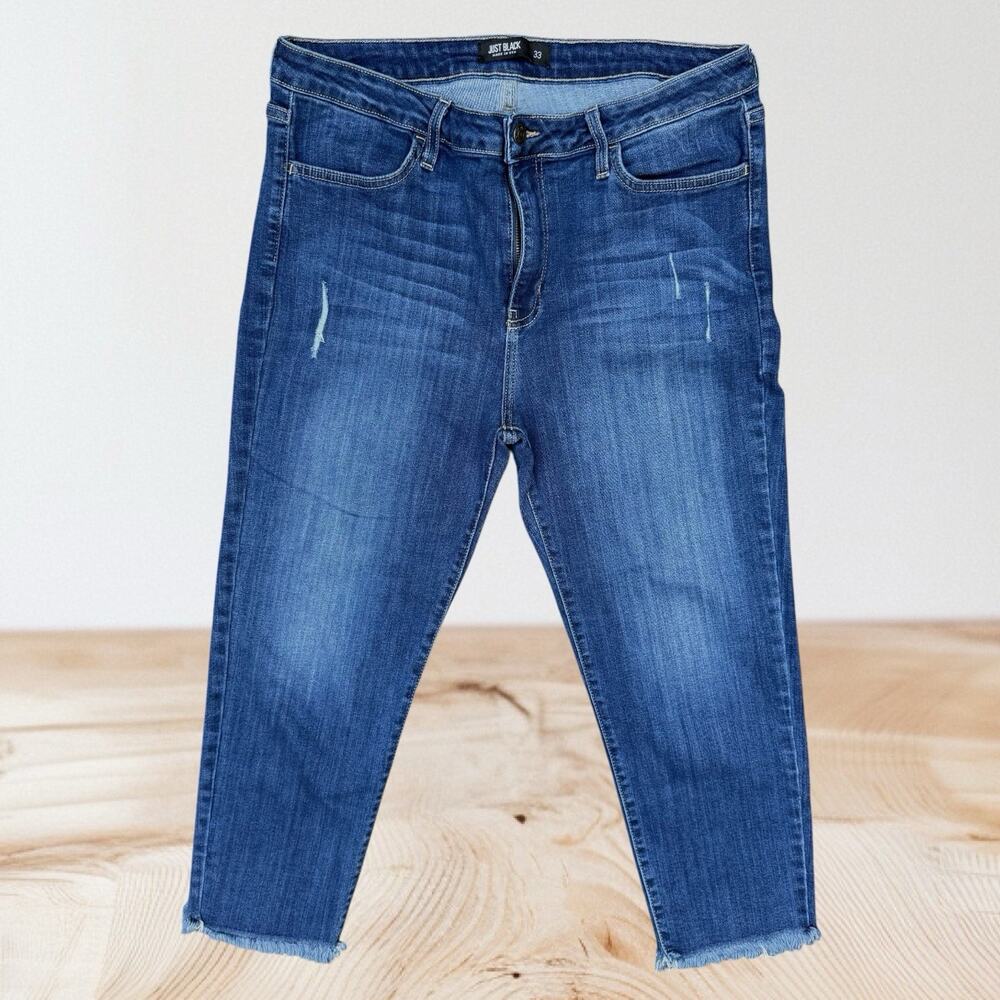 Just Black 33 Mid Rise‎ Jeans USA Made Dark Wash Stretch Denim Womens Frayed Hem